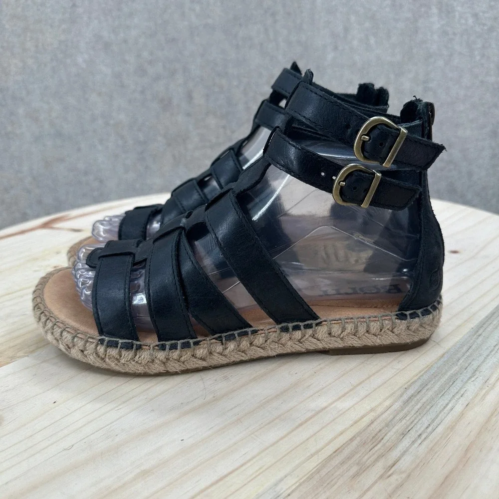 Born San Jacinto Sandals Women Size 7 Black Leather Espadrille Gladiator Strappy